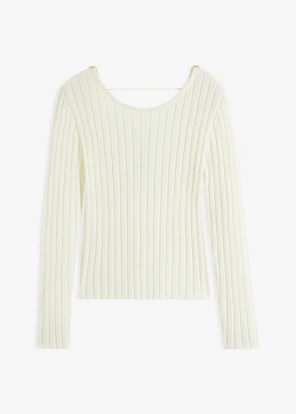 Pull côtelé avec bordure de perles décoratives, bonprix