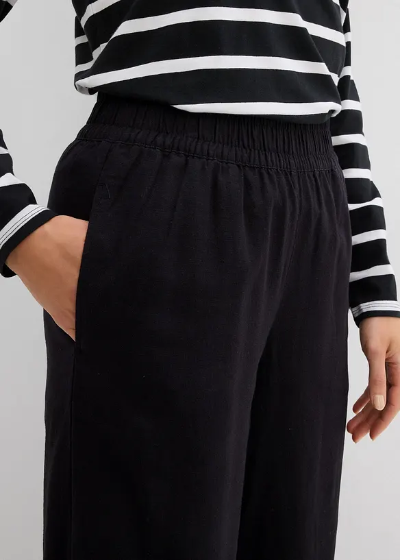 Pantalon 7/8 taille élastiquée en lin mélangé, bonprix