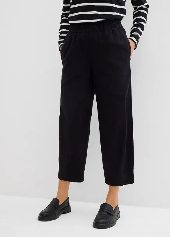 Pantalon 7/8 taille élastiquée en lin mélangé, bonprix