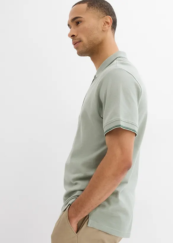 Polo zippé en maille piquée 100% coton, bonprix