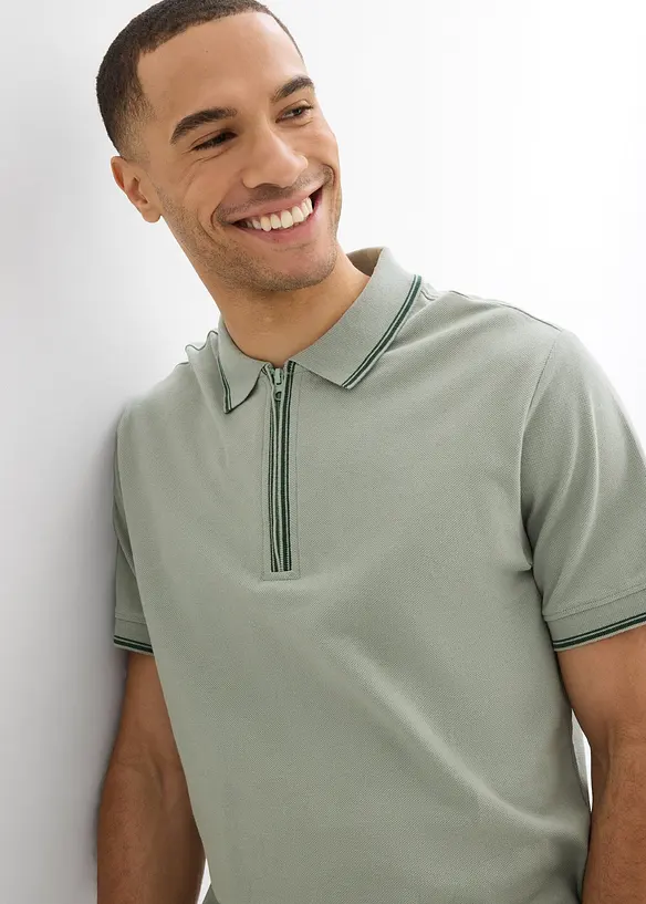 Polo zippé en maille piquée 100% coton, bonprix