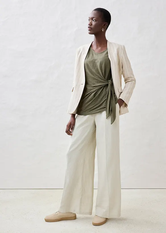 T-shirt cache-cœur, 100% lin, bonprix