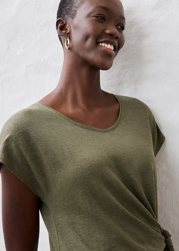 T-shirt cache-cœur, 100% lin, bonprix