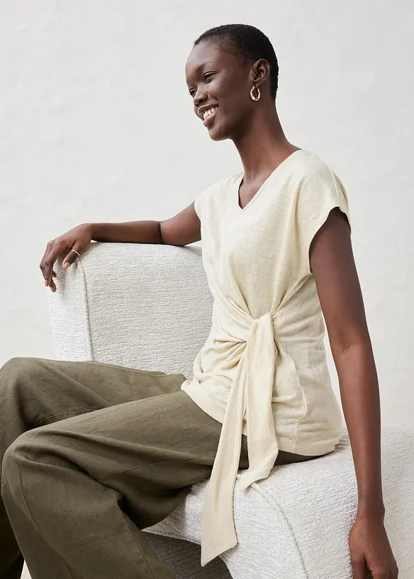 T-shirt cache-cœur, 100% lin, bonprix