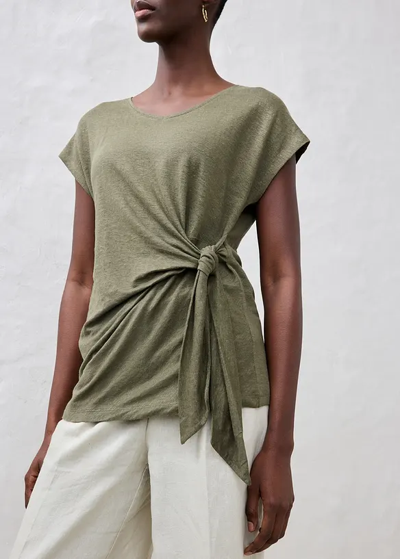 T-shirt cache-cœur, 100% lin, bonprix