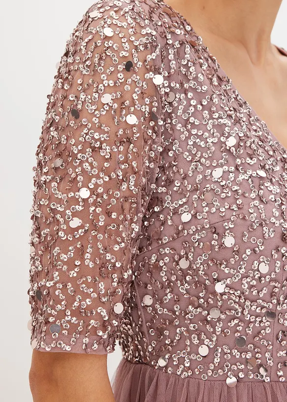 Robe de soir&eacute;e en tulle avec haut brod&eacute; de sequins, bonprix