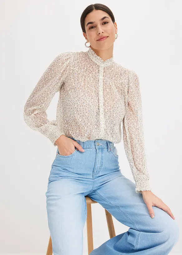 Blouse imprimée en crêpe avec volants, bonprix