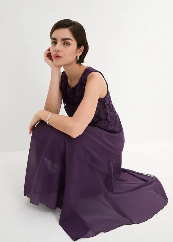 Robe premium en crêpe avec dentelle, bonprix