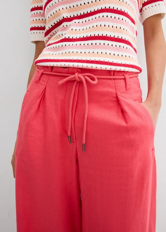 Pantalon paper bag en lin mélangé léger, bonprix