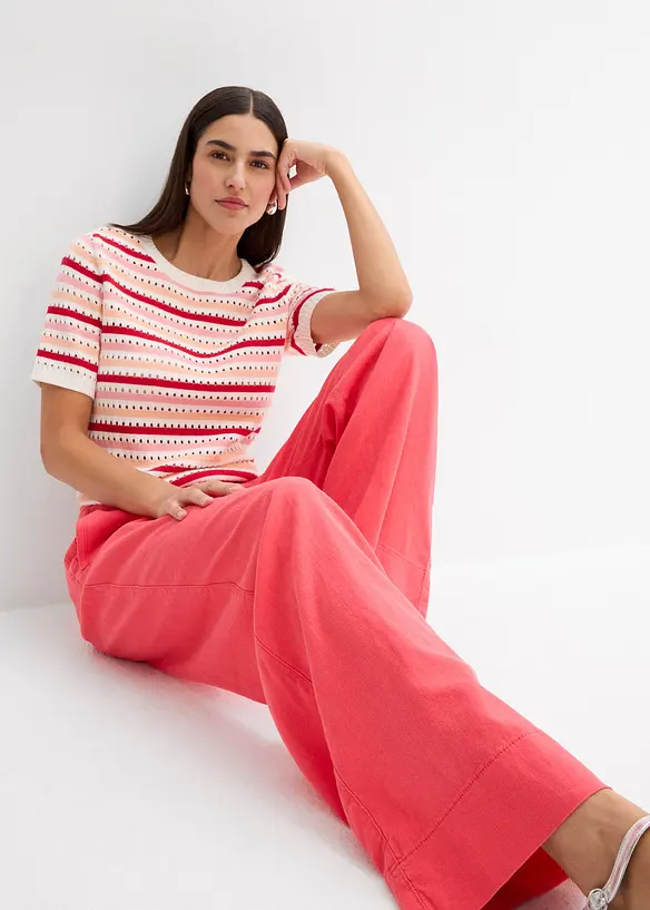 Pantalon paper bag en lin mélangé léger, bonprix