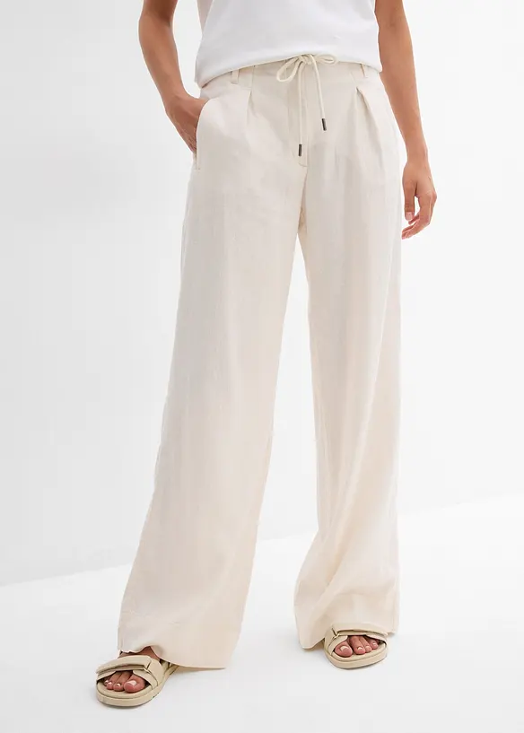 Pantalon paper bag en lin mélangé léger, bonprix