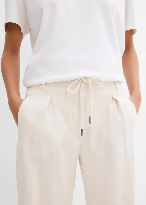 Pantalon paper bag en lin mélangé léger, bonprix