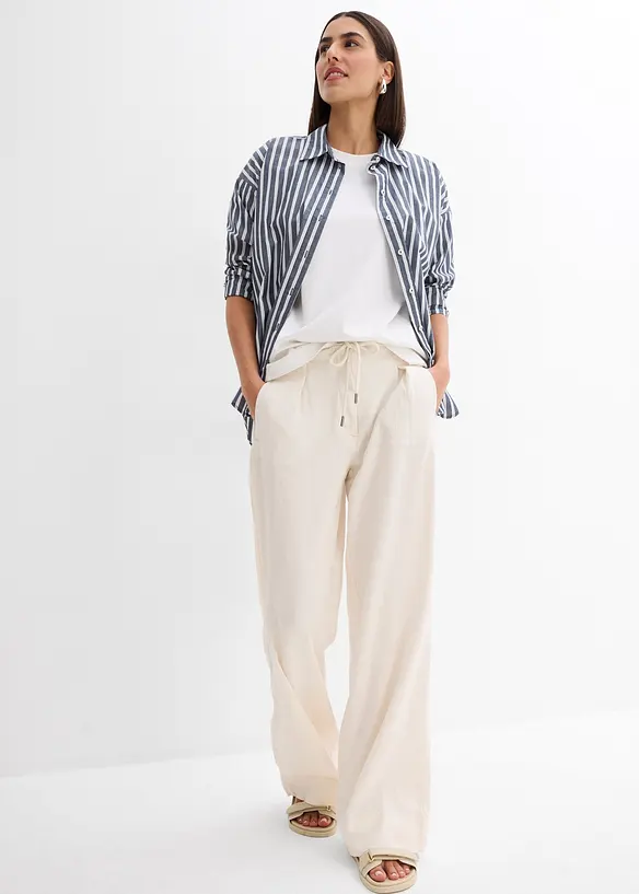 Pantalon paper bag en lin mélangé léger, bonprix