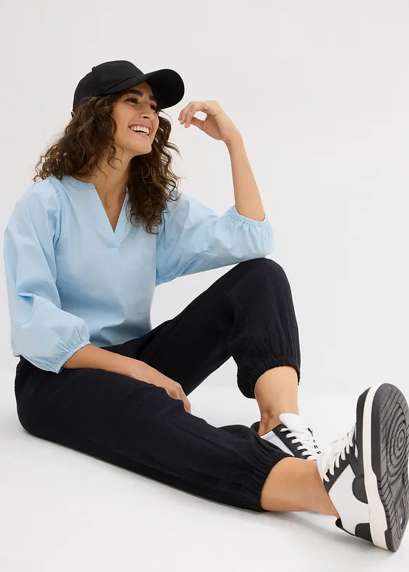 Pantalon en gaze de coton avec ceinture smockée, bonprix