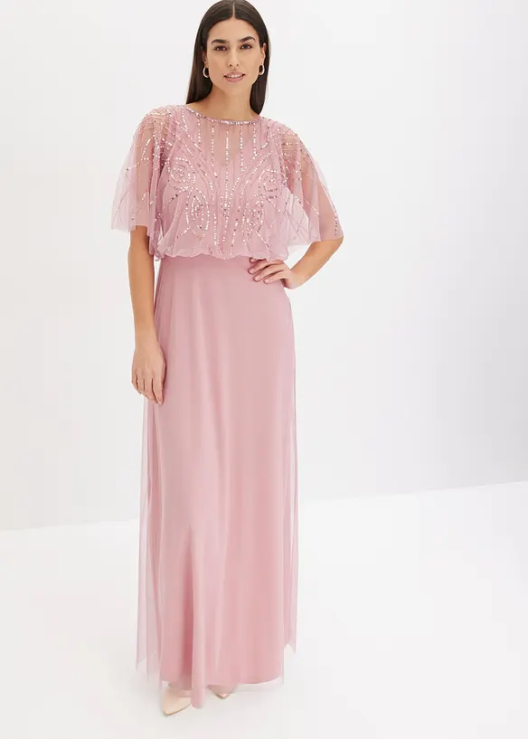 Robe longue en tulle fin avec sequins brodés, bonprix