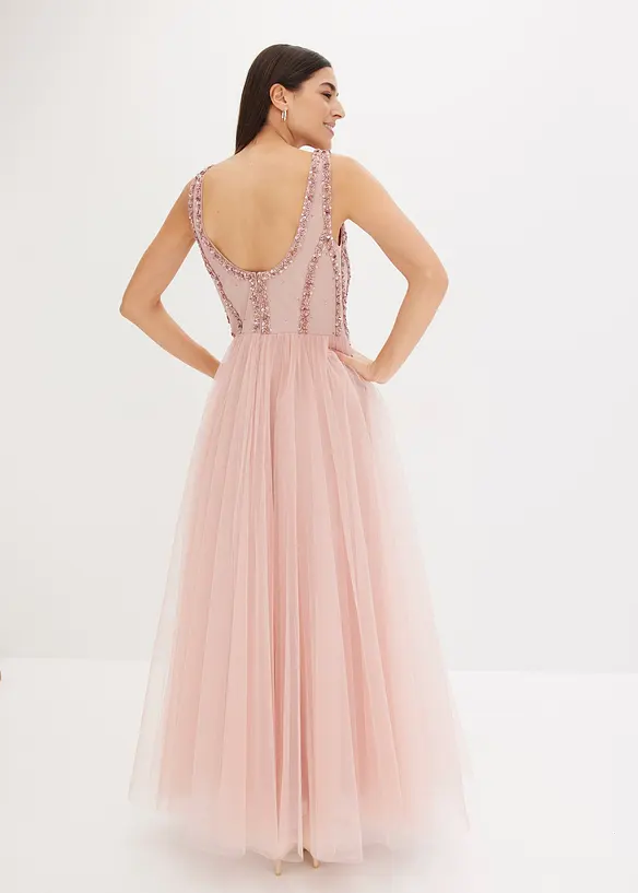 Robe longue en tulle fin avec sequins brodés, bonprix