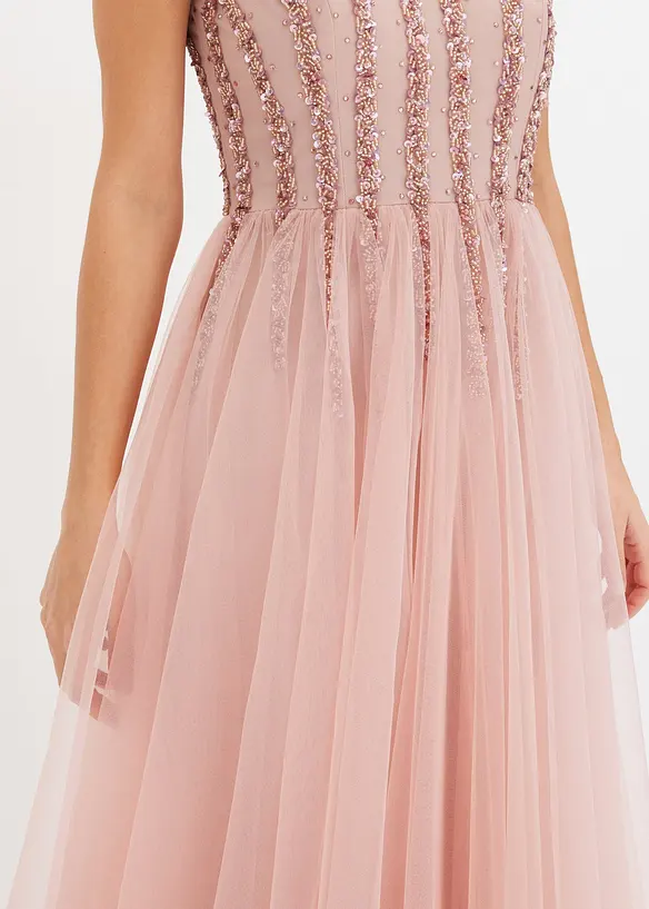 Robe longue en tulle fin avec sequins brodés, bonprix