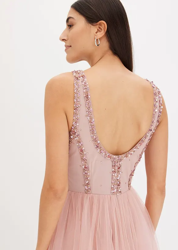 Robe longue en tulle fin avec sequins brodés, bonprix