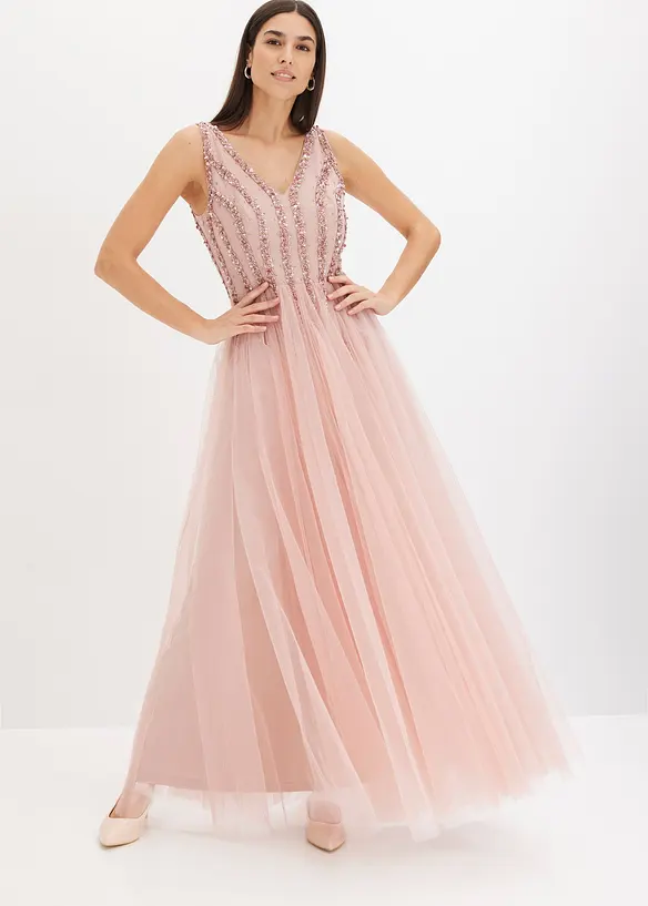 Robe longue en tulle fin avec sequins brodés, bonprix