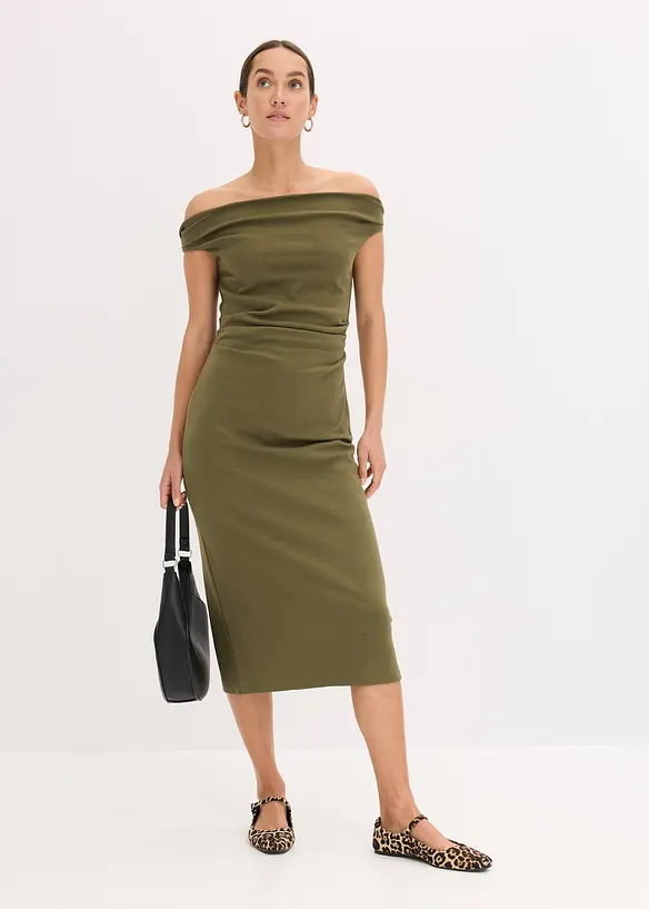 Robe midi à encolure Bardot, bonprix