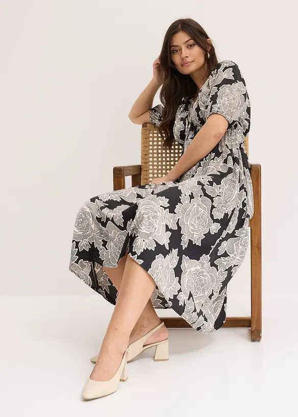 Robe midi imprimée en satin fluide, bonprix