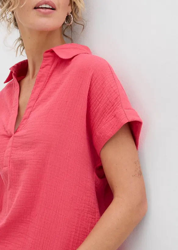 Blouse manches courtes en gaze de coton aérien, bonprix