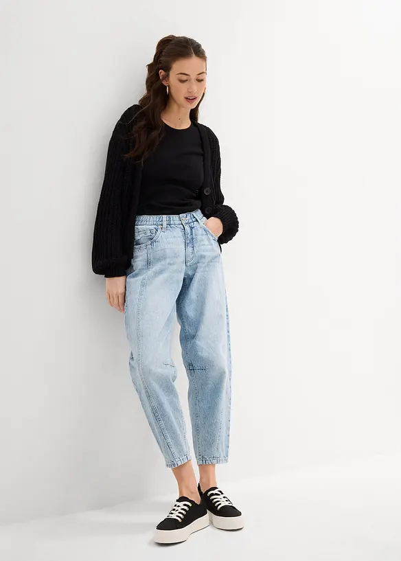 Jean barrel taille mi-haute peu extensible, cropped, bonprix
