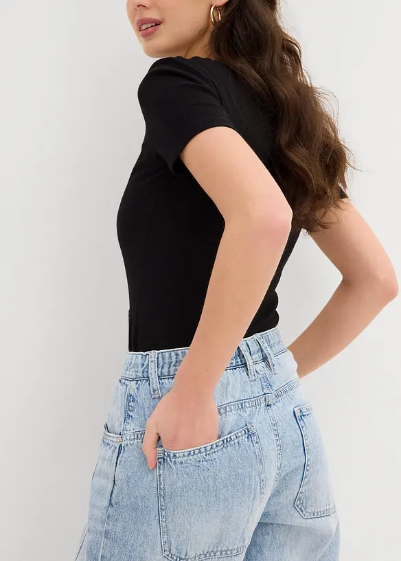 Jean barrel taille mi-haute peu extensible, cropped, bonprix