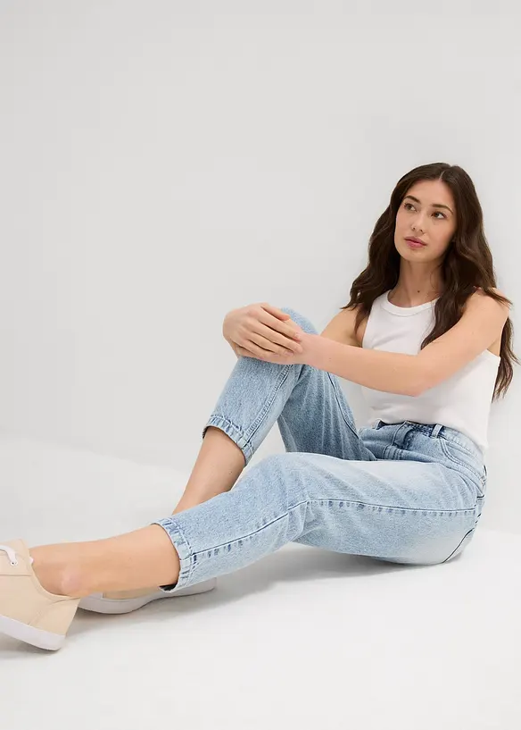 Jean mom taille haute, raccourci, peu extensible, bonprix