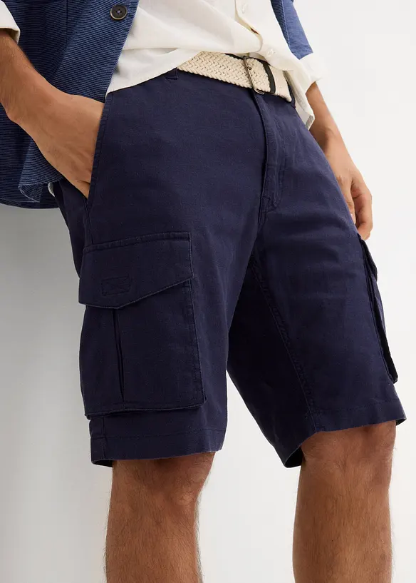 Bermuda cargo avec lin et ceinture, Regular, bonprix