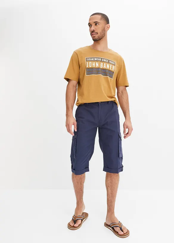 Bermuda long cargo en lin m&eacute;lang&eacute;, Regular, bonprix