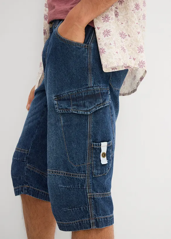 Bermuda long poches cargo en denim léger, coupe loose, bonprix