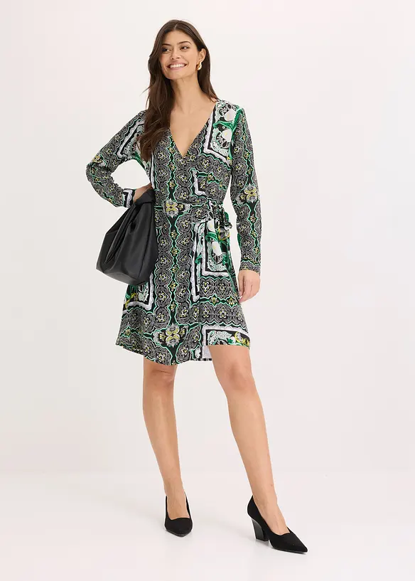 Robe portefeuille en satin imprim&eacute;, bonprix