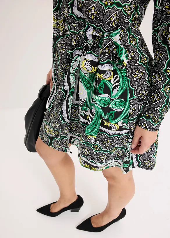 Robe portefeuille en satin imprim&eacute;, bonprix