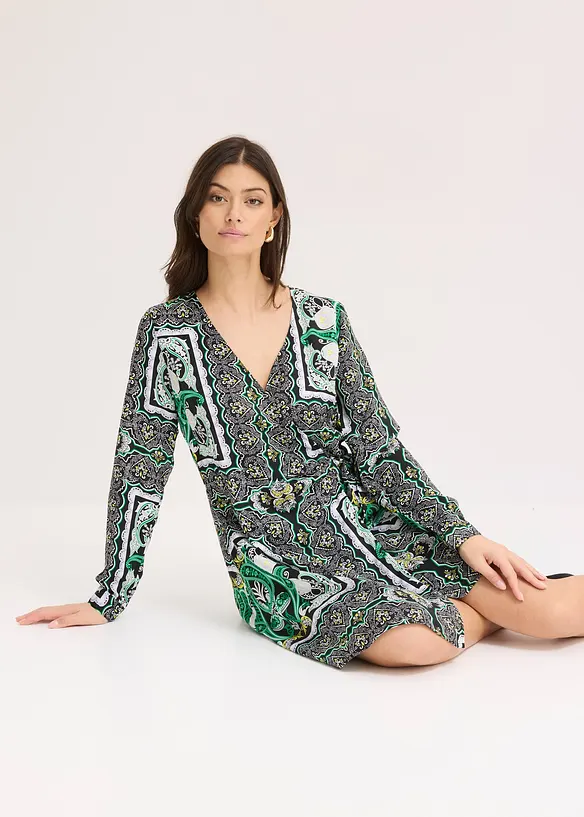 Robe portefeuille en satin imprim&eacute;, bonprix