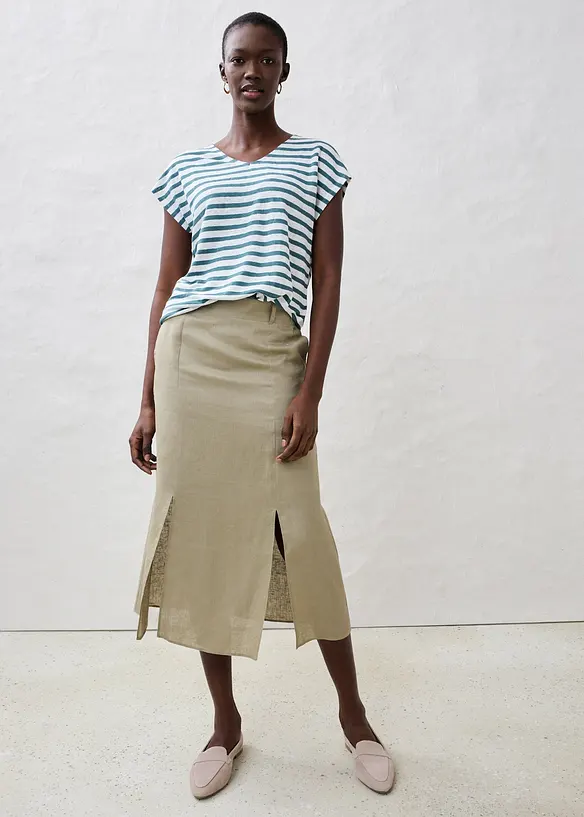 T-shirt 100% lin à manches chauve-souris, bonprix