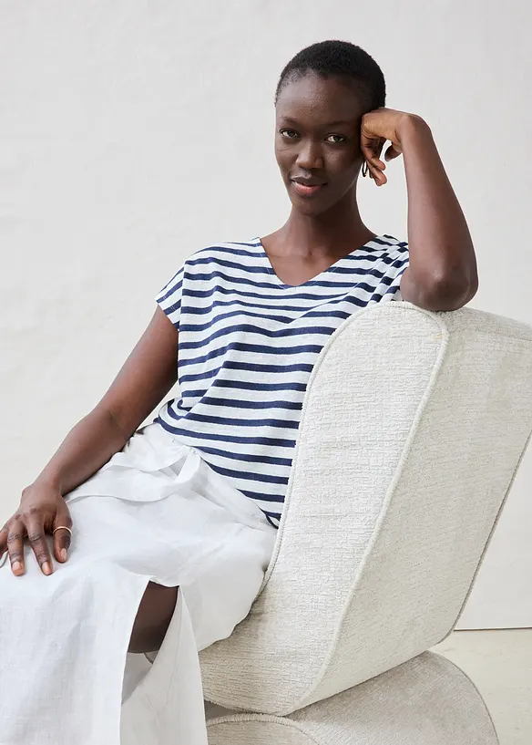 T-shirt 100% lin &agrave; manches chauve-souris, bonprix