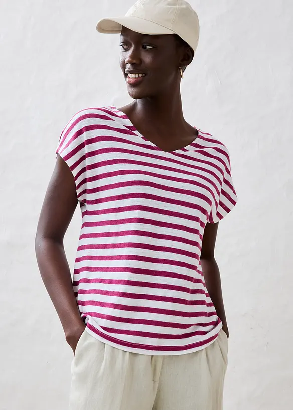 T-shirt 100% lin à manches chauve-souris, bonprix