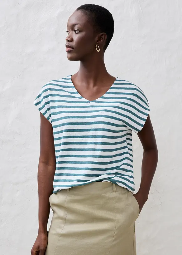 T-shirt 100% lin à manches chauve-souris, bonprix