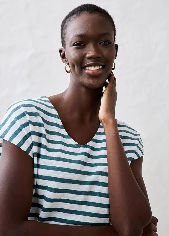 T-shirt 100% lin à manches chauve-souris, bonprix