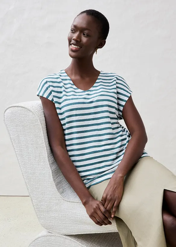 T-shirt 100% lin à manches chauve-souris, bonprix