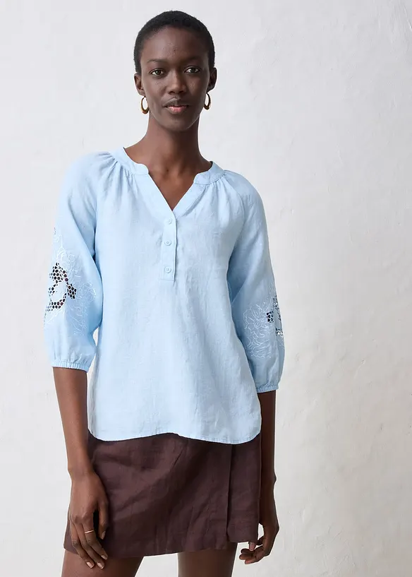 Tunique 100% lin avec broderie anglaise, bonprix