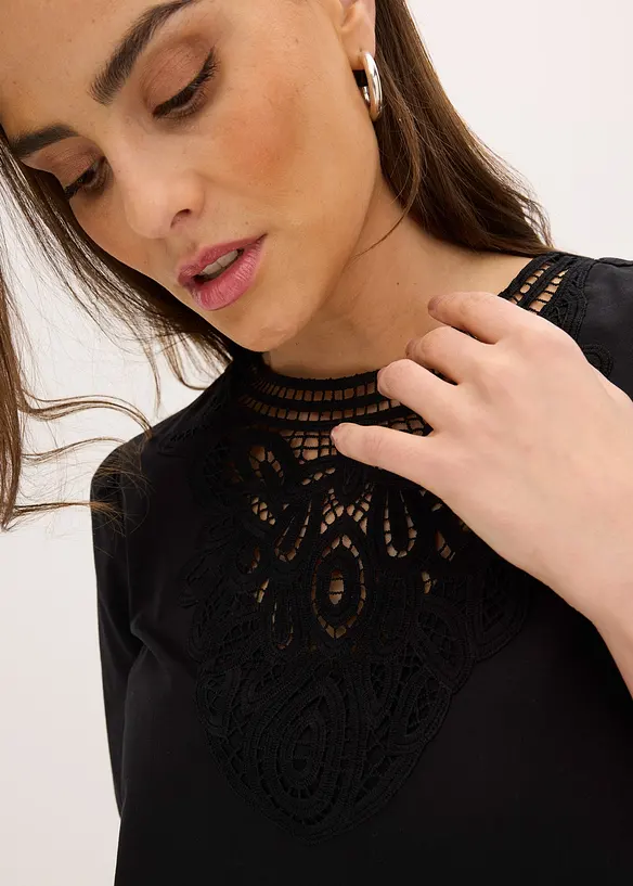 Blouse manches courtes à dentelle, bonprix