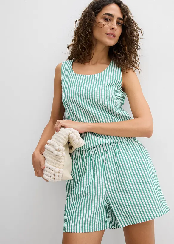 Short rayé taille élastiquée 100% coton, bonprix