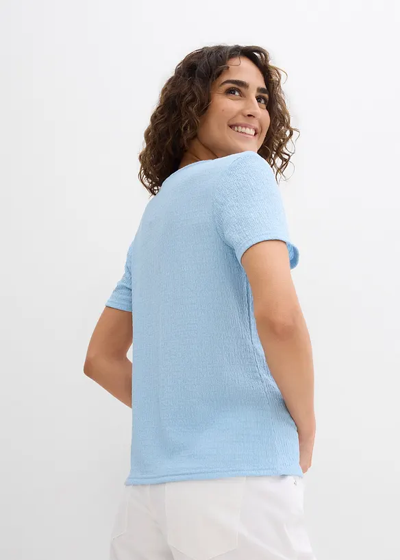 T-shirt texturé et boutonné, bonprix
