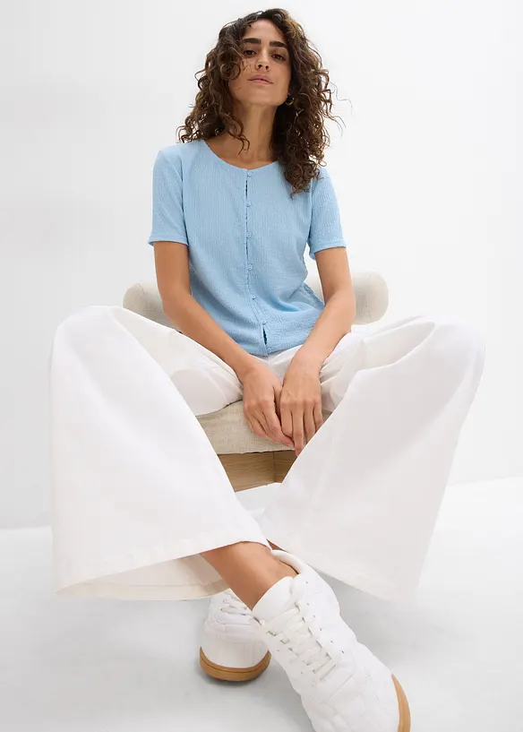 T-shirt texturé et boutonné, bonprix