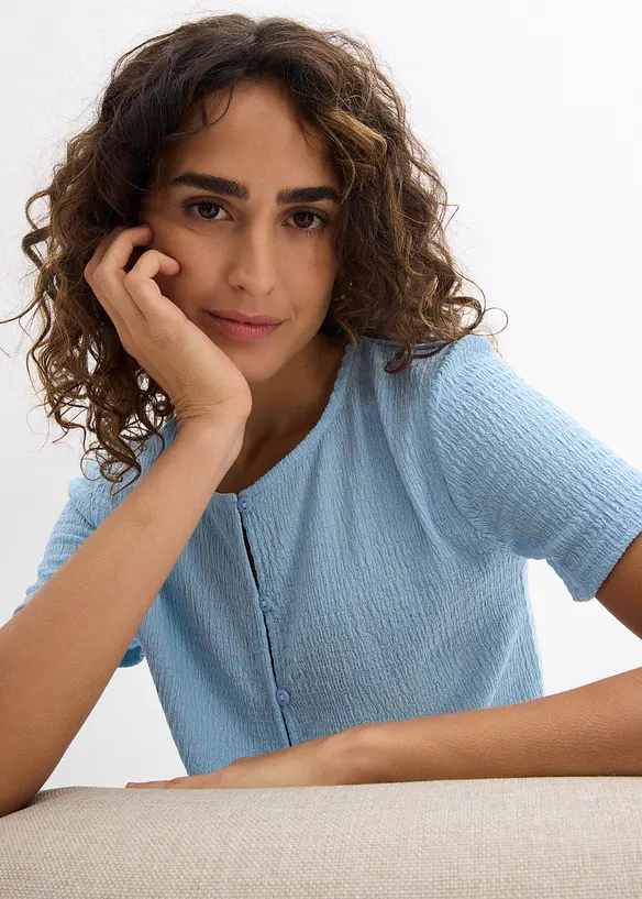 T-shirt texturé et boutonné, bonprix