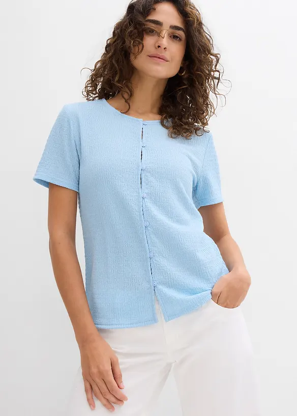 T-shirt texturé et boutonné, bonprix