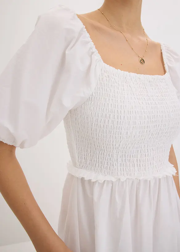 Robe midi à manches bouffantes et haut smocké, bonprix