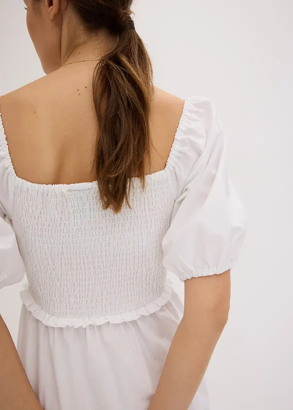 Robe midi à manches bouffantes et haut smocké, bonprix